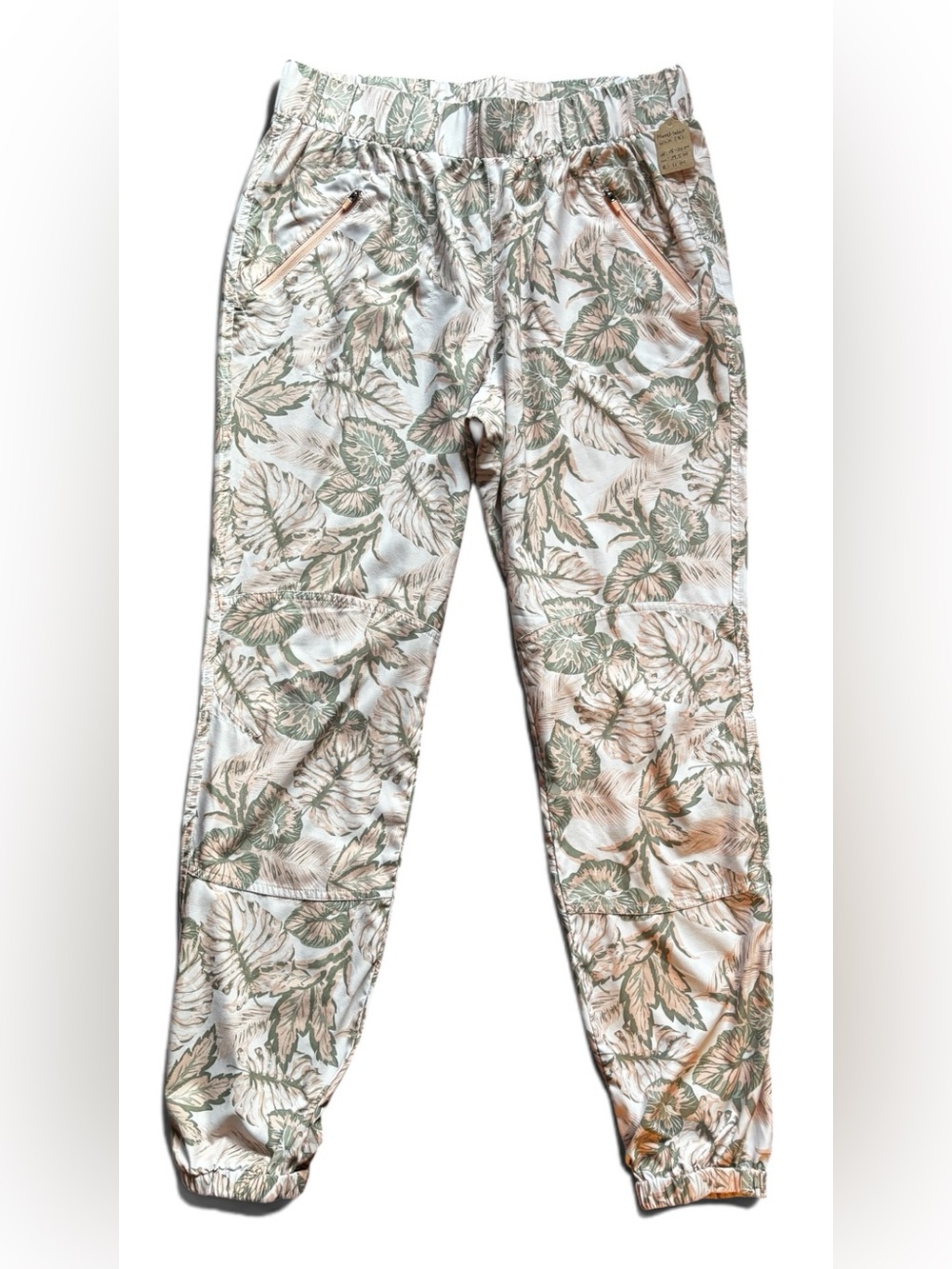 Merrell Cream Sage Tropical Leaf Print Joggers | Size 8 | Activewear Pant